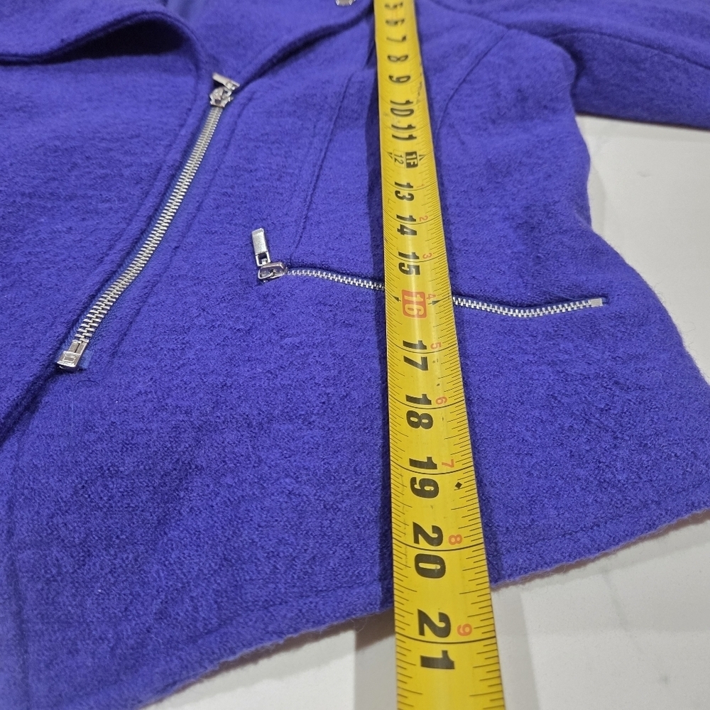 CHICOS Boiled 100% Wool Moto Jacket Lined Women's Size 3 Purple Twilight - Picture 10 of 11